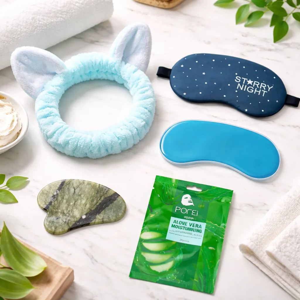 Kit Skincare Facial: Antifaz Gel + Vincha + Gua Sha