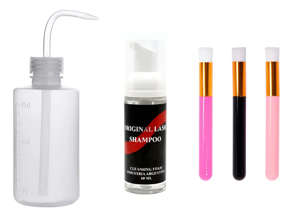 Kit Pestañas Lash Shampoo: Botella + Cepillos + Brochas